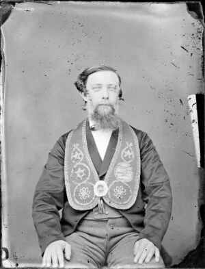 Unidentified man wearing a collar of the WT (Worthy Templar) rank in the Independent Order of Good Templars (IOGT), a temperance lodge