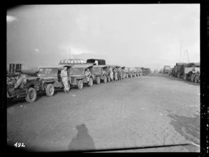 Row of New Zealand jeeps in New Caledonia, during World War II