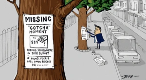 [Simon Bridges nails up "Missing" posters, looking for a "Gotcha Moment hding somewhere in 2018 Budget]