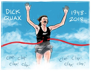 [Obituary cartoon for Dick Quax 1948-2018]