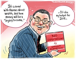 [Grant Robertson presents his Budget 2018 book "No Expectations"]