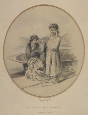 Angas, George French 1822-1886 :Children on the banks of the Waipa. [Lith. by] Louisa Hawkins [after] G F Angas [1847]