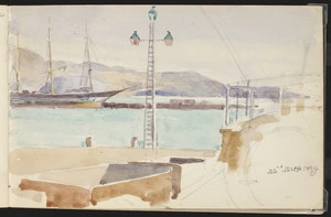 Hill, Mabel 1872-1956 :[Schooner moored in Wellington Harbour?] 22nd Dec 1894