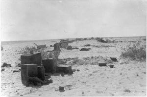 Scene showing some of the 44 guns of the Italian Arriete Division captured by New Zealanders at Alam Nayil, Egypt, during World War II - Photograph taken by F T Allan