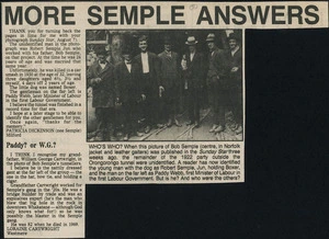 Newspaper cutting - More Semple answers