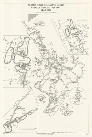 Traffic volumes - North Island, average vehicles per day, year 1966 / drawn by the Department of Lands and Survey; prepared by the Ministry of Works for the National Roads Board.