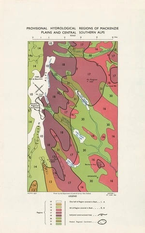 Provisional Hydrological Regions of Mackenzie Plains and Central Southern Alps / drawn by the Department of Lands & Survey, New Zealand.
