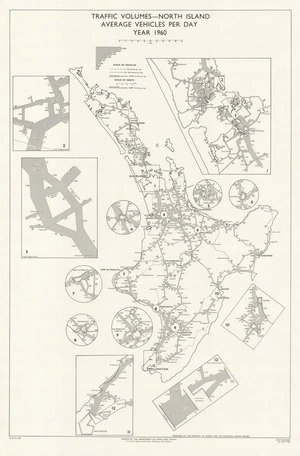 Traffic volumes - North Island, average vehicles per day, year 1960 / drawn by the Department of Lands and Survey; prepared by the Ministry of Works for the National Roads Board.