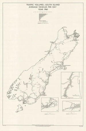Traffic volumes - South Island, average vehicles per day, year 1960 / drawn by the Department of Lands and Survey; prepared by the Ministry of Works for the National Roads Board.