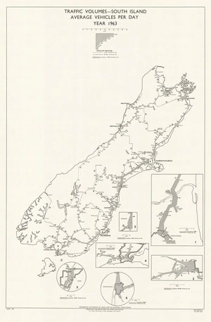 Traffic volumes - South Island, average vehicles per day, year 1963 / drawn by the Department of Lands and Survey; prepared by the Ministry of Works for the National Roads Board.