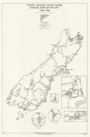 Traffic volumes - South Island, average vehicles per day, year 1966 / drawn by the Department of Lands and Survey; prepared by the Ministry of Works for the National Roads Board.