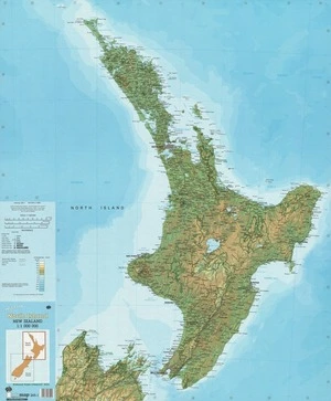 Aotearoa North Island, New Zealand 1:1 000 000.