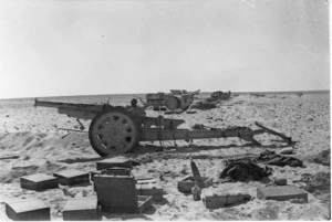 Some of the 44 guns of the Italian Arriete Division captured by New Zealanders at Alam Nayil, Egypt, during World War II - Photograph taken by F T Allan
