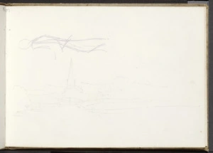 Hill, Mabel 1872-1956 :[Figure study and church by a bay. 1890?]