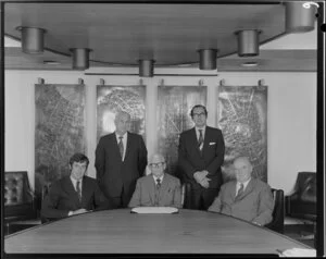 Portrait of New Zealand National Airways Corporation Board of Directors in boardroom