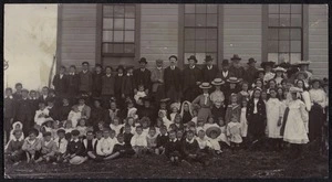 Group at the opening of Hukanui School, Eketahuna - Photograph taken by W Golder
