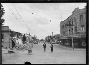 Damaged buildings, Queen Street, Hastings, after the Hawke's Bay earthquake