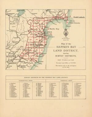 Map of the Hawke's Bay Land District  showing survey districts [electronic resource].
