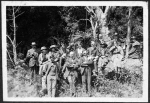 Group in Wainuiomata at the opening of a tunnel housing the Wainuiomata-Orongorongo water pipe