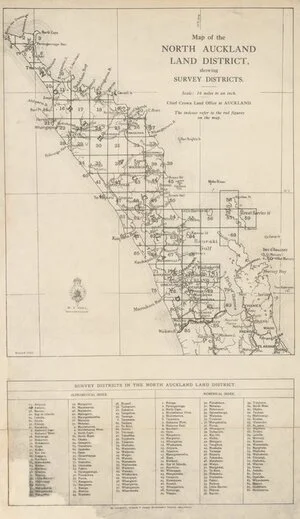 Map of the North Auckland Land District showing survey districts