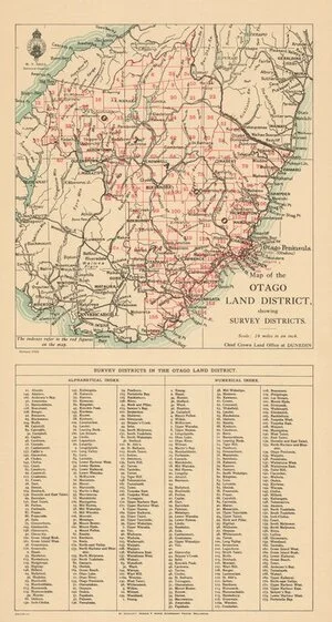 Map of the Otago Land District showing survey districts [electronic resource].