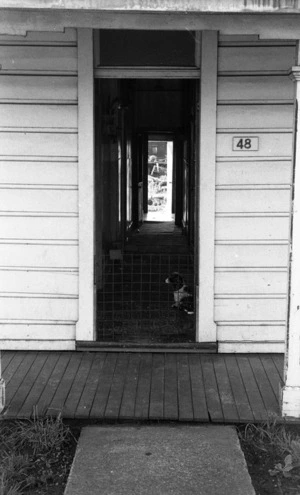 Greymouth. Back door, Boy on bike