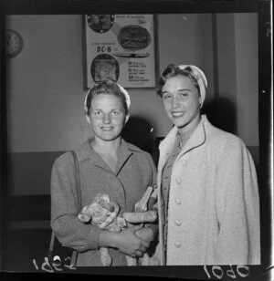 Pat McCormick and Shelley Mann, swimmers at Riddiford Baths, Lower Hutt