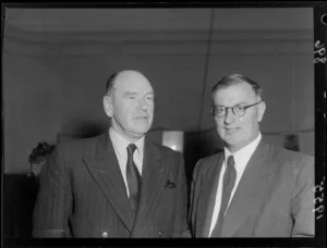 President R R Masters (former All Black and member of The Invinvibles) and Secretary G H Geddes at rugby meeting