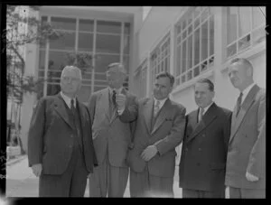 Canadian High Commissioner, Mr E H Norman, Mayor of Lower Hutt, Mr Percy Dowse and Mr K A Efremov, Soviet Legation