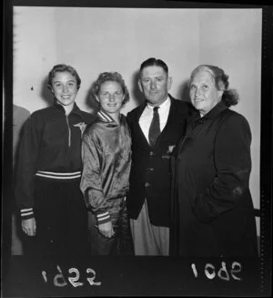 Swimmers with supporters at Riddiford Baths, Lower Hutt
