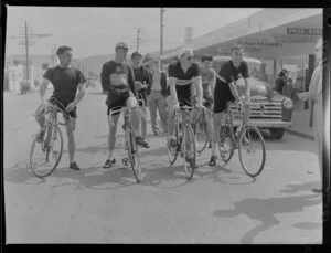 Members of the Upper Hutt Cycling Club, on their bicycles