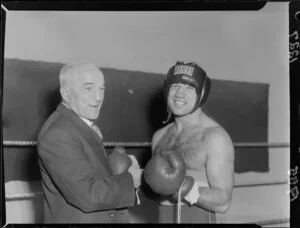 Spanish boxer, Agustin Argot, with trainer/manager Jack Warner
