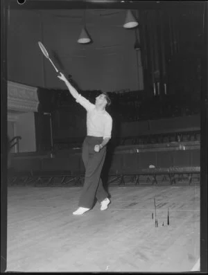Unidentified badminton player either from Australia or New Zealand, Town Hall, Wellington