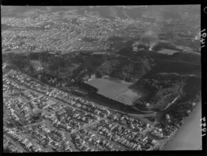 Aerial of Mount Victoria showing Hataitai, Newtown and Mount Cook suburbs, Wellington