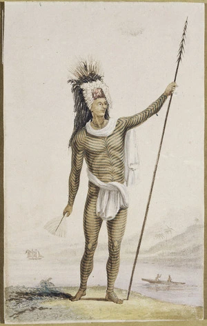 Williams, John, 1796-1839 :[Te Po a chief of Raratonga. Printed in oil colours by George Baxter... London; ca 1837. From a painting by J. Williams Jun. Published by John Snow, 26 Paternoster Row, London]