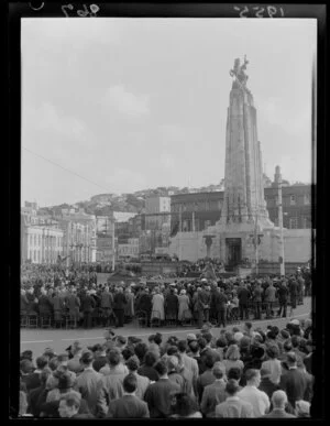 Anzac Day commemorations at the Cenotaph, intersection of Bowen Street and Lambton Quay, Wellington