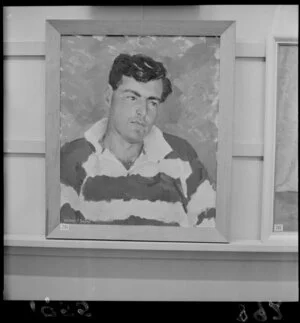 Portrait of a young man in a rugby jersey by artist Michael C Browne, which is hung at the Autumn Academy Exhibition at the National Art Gallery