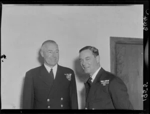 Royal New Zealand Navy Rear-Admiral JEH MacBeath, with Chief of Naval Staff, Commodore Sir Charles Madden