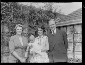 Mrs Sid Holland (prime minister's wife) with son and daughter-in-law and baby