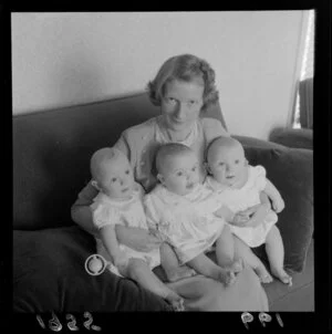 Mrs W J Payne with her triplets