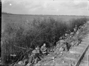 New Zealanders in a strong point on the railway just outside Le Quesnoy, France