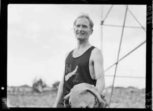 New Zealand Harold Nelson after 6-miles race, 1950 British Empire Games, Auckland