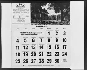 March 1973 calendar page