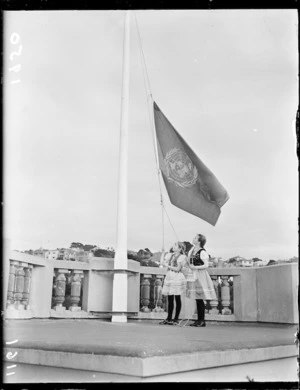 United Nations flag being raised