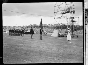 Ceylon team at the 1950 British Empire Games opening, Eden Park, Auckland