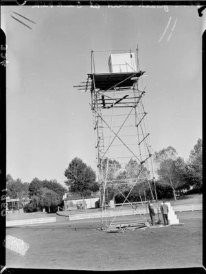 Photo finish tower at the 1950 British Empire Games, Eden Park, Auckland