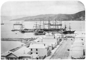 Grey Street, Wellington, and ships alongside Queens Wharf