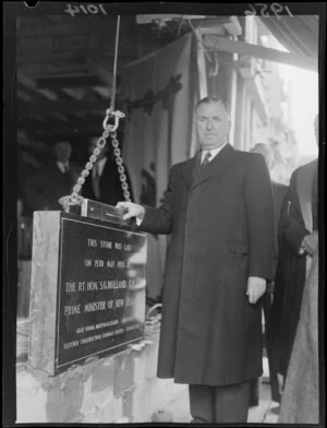 Sir Sidney George Holland, Prime Minister of New Zealand, at the laying of the foundation stone at Victoria University, Wellington
