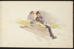 Hill, Mabel 1872-1956 :[Two men in conversation. 1894?]