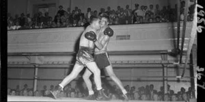 Boxing match, Barry Brown versus Pran Mikus, Wellington Town Hall